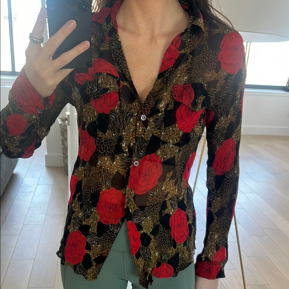 Floral Button-Up Women's sheer Top